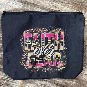 Faith Over Fear Black Zip Pouch - Inspirational Women’s Bag